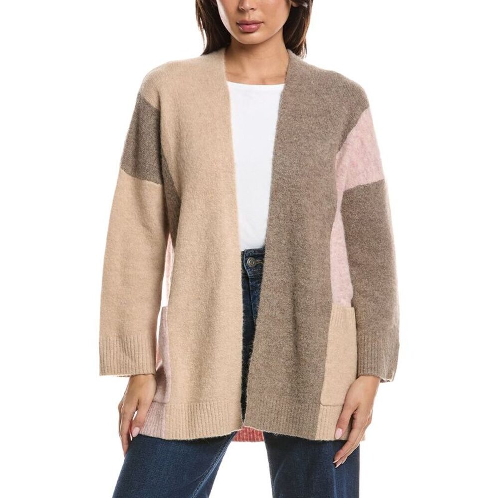 Forte Cashmere Womens  Lofty Colorblock Alpaca-Blend Cardigan, Pink